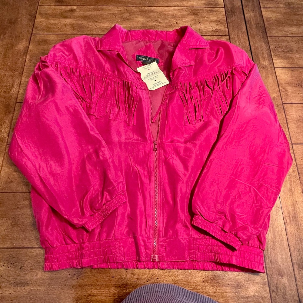 Diana D'or 100% Silk Sz Large 2-Piece Set Vintage 80s/90s NWT Zip Front S1026-01